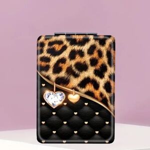 Designer inspired Leopard & Quilted Bag  magnifying mirror compact NWT